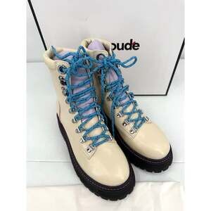NEW Larroude Jordan Leather Lace Up Ivory Violet Combat Boots Size 5.5